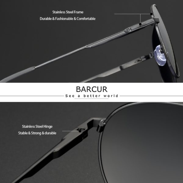 BARCUR Round Polarized Sunglasses  Pilot Style For Men - Image 3