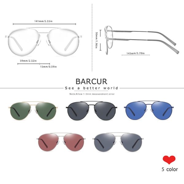 BARCUR Round Polarized Sunglasses  Pilot Style For Men - Image 4